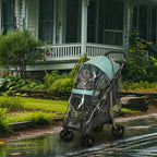 Foldable Dog Stroller with Rain Cover, Basket, and Built-in Leash, Green