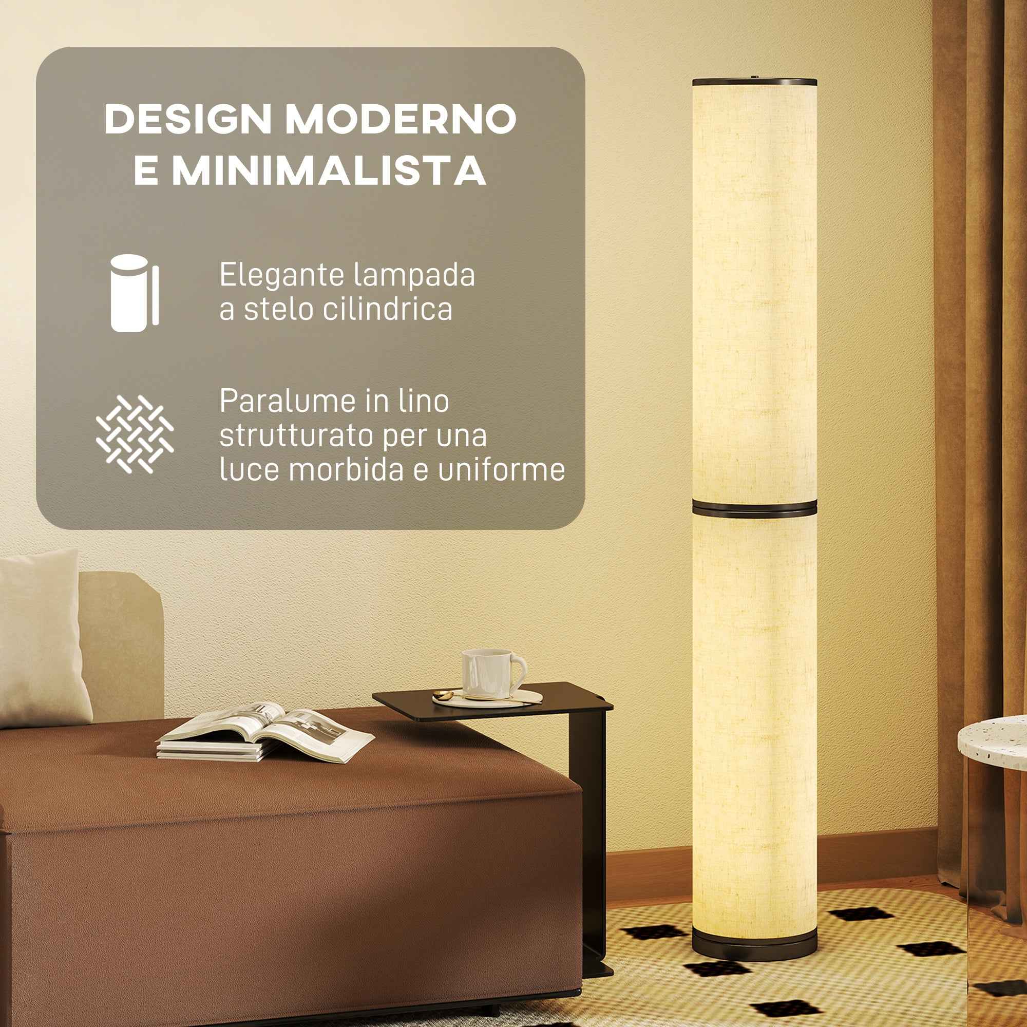 HOMCOM Floor Lamp with Remote Control and 3000-6000K Temperature Adjustment, Fabric Lampshade, Ø20x135 cm, Beige