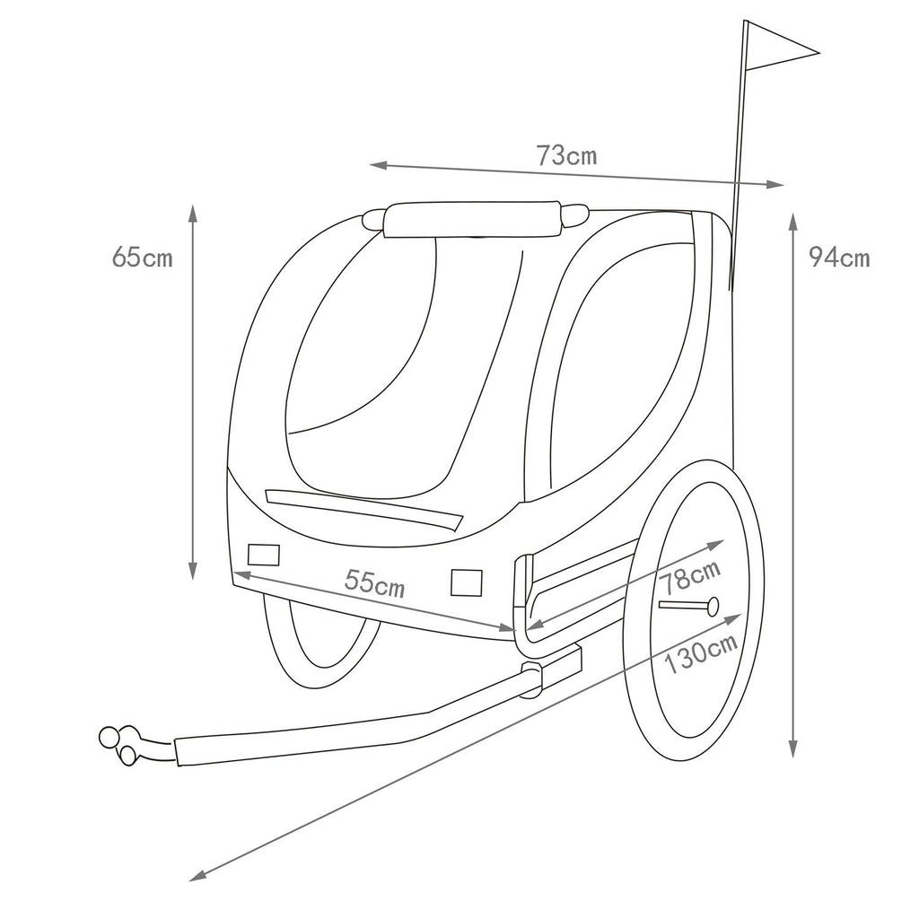 PawHut Foldable Bicycle Pet Trailer, black and white, 130x90x110cm - Borgè