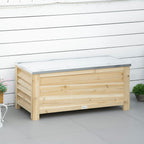 Outsunny 155L Outdoor Wooden Storage Chest with Metal Lid and 2 Shock Absorbers, 110x50x50 cm, Wood Color