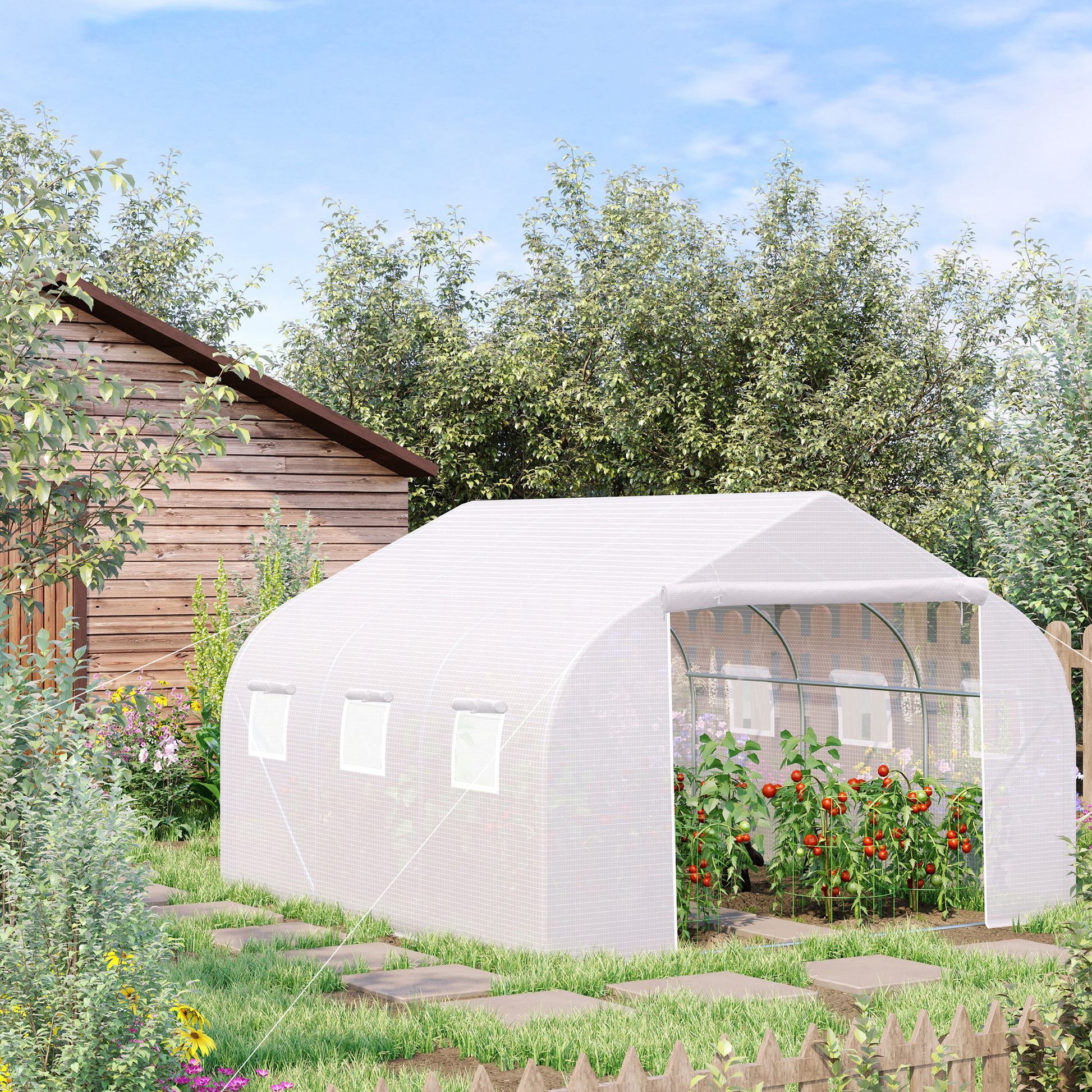 Outsunny garden greenhouse tunnel in pe with iron tubes, 4.5x3m, white - Borgè