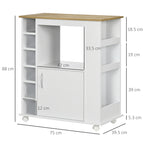 Kitchen Trolley with Cabinet and Adjustable Shelves, Swivel Wheels and Brake, 75x39.5x88 cm, White