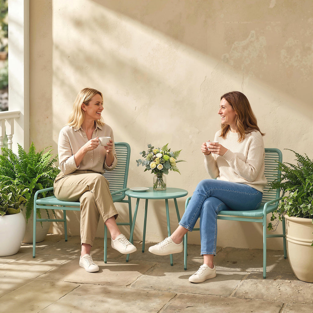 Outsunny 3-Piece Rattan Bistro Set: 2 Chairs, Round Garden Table, Green.
