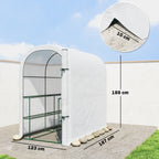 Outsunny Garden Greenhouse with 2-Tier Shelves and Roll-Up Door, Steel and PE, 123x187x189 cm, White