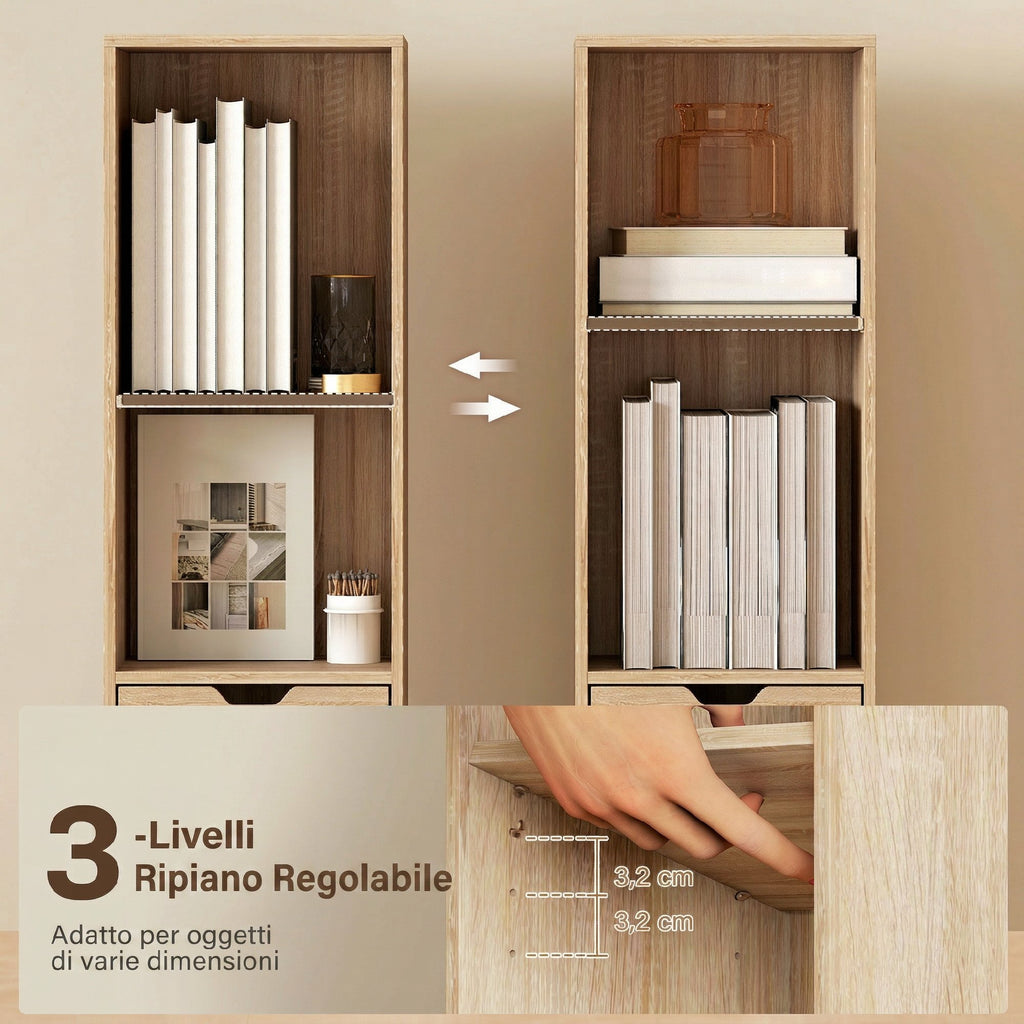 HOMCOM 4-Tier Open Bookshelf with Cabinet and Drawer, 30x24x158 cm, Wood Color