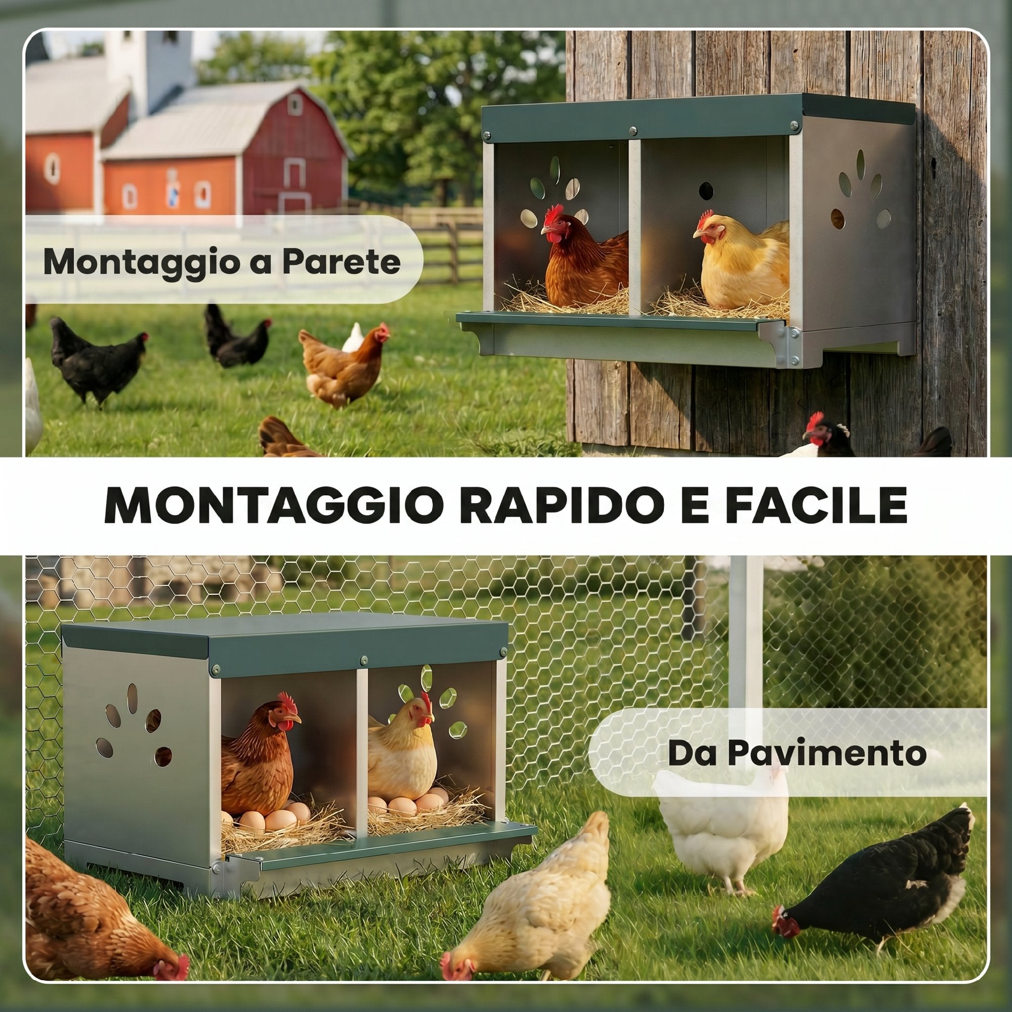 PawHut 2-Panel Steel Hen Nest with Raised Base, Roof and Ventilation Holes, Silver