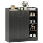 Shoe Rack with 4 Open Shelves, Multipurpose Shoe Cabinet with 2 Doors and Adjustable Shelves, Space-Saving Shoe Storage for 12 Pairs, 83x30x90 cm, Black