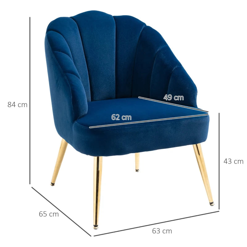 Art Deco Style Velvet Upholstered Chair with Shell Backrest for Bedroom and Living Room, 63x65x84cm
