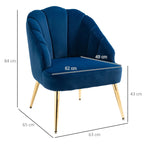 Art Deco Style Velvet Upholstered Chair with Shell Backrest for Bedroom and Living Room, 63x65x84cm