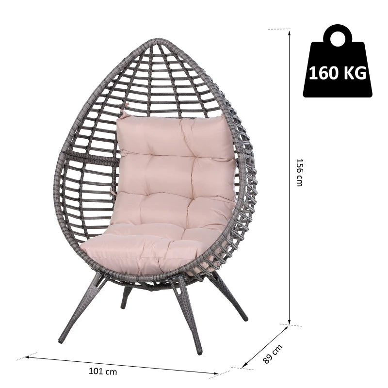 DROPPA | Boho Teardrop Rattan Outdoor Lounge Chair with Cushion, 101x89x156cm Grey and Beige - Borge' Group Limited