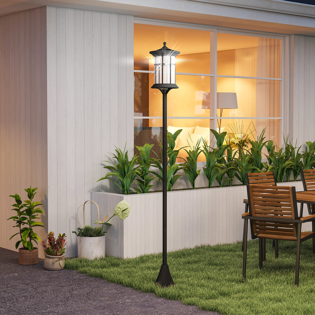 Outsunny Set of 2 Solar Street Lights with 6-Hour Battery Life and Ground Anchoring, in Stainless Steel and ABS, 23.5x23.5x184 cm, Black