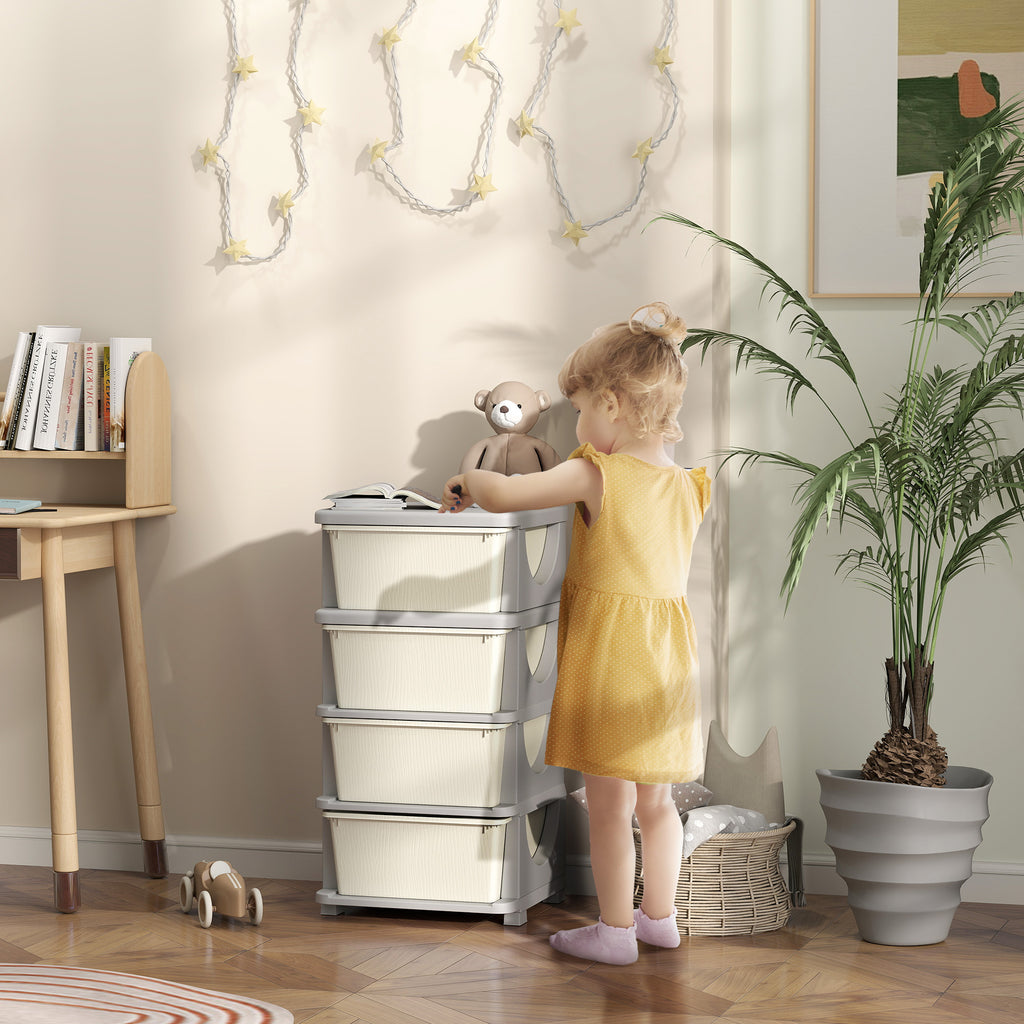 Colourful Plastic Chest of Drawers for Children's Bedroom with 4 Drawers, 37x37x76 cm, Cream