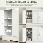 HOMCOM 4-Cup Pantry Unit with 2 Open Shelves and Worktop, Wood and Glass, 108x35x180 cm, White