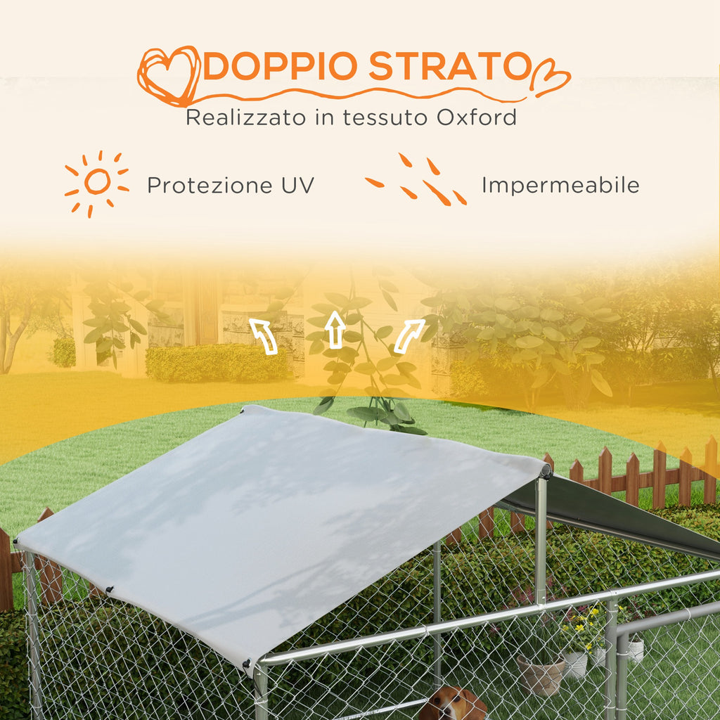 PAWHUT FENCE FOR DOGS MEDIUM SITE WITH Waterproof roof, 200x200x150cm, Silver - Borgè