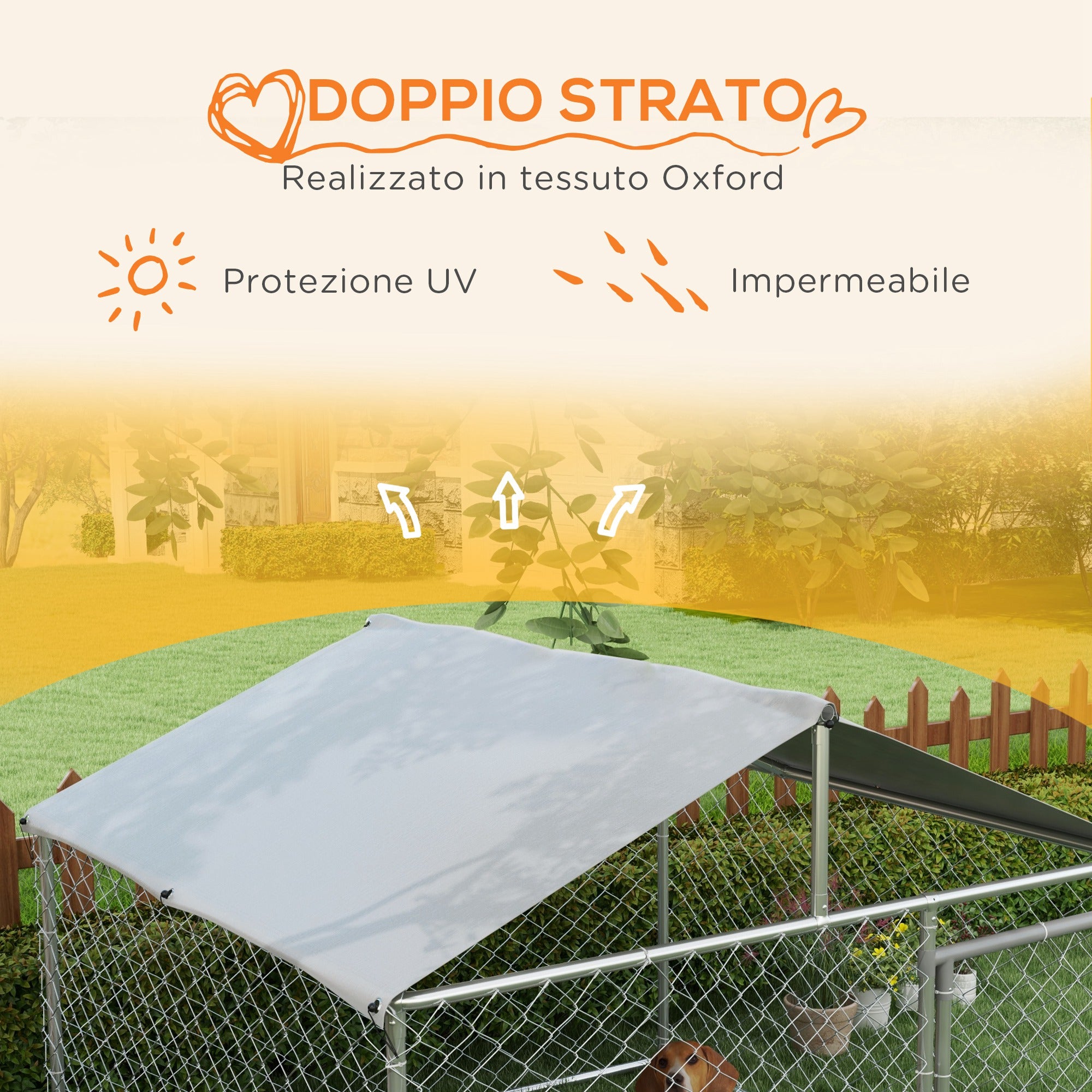 PAWHUT FENCE FOR DOGS MEDIUM SITE WITH Waterproof roof, 200x200x150cm, Silver - Borgè