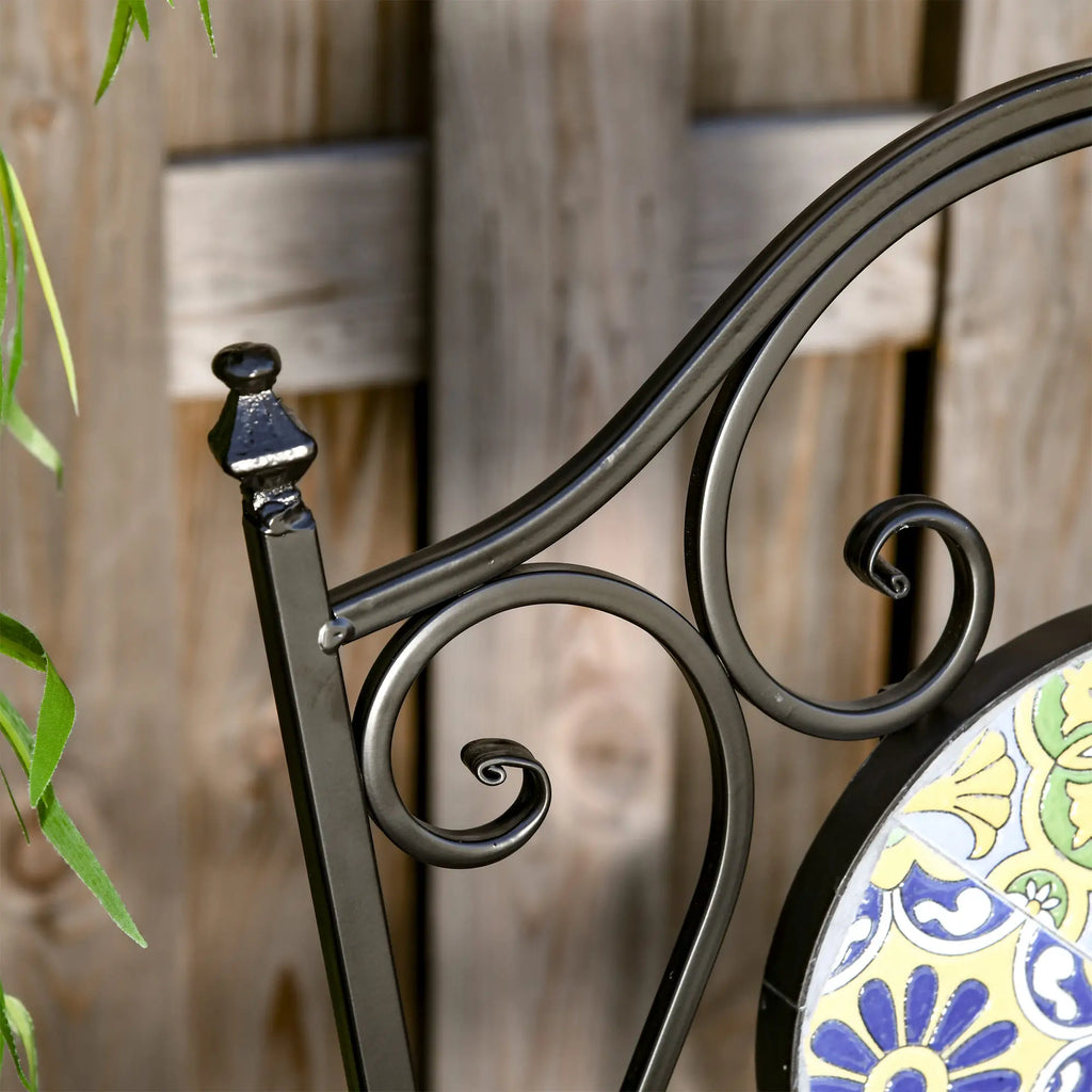 MAIOLICA | Mosaic 3 Piece Balcony Table and Chair Set, Folding Metal Garden Set with Colorful Majolica, Multicolor - Borge' Group Limited