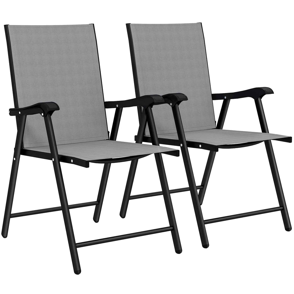 Outsunny Set of 2 Folding Chairs with High Back and Armrests, Light Grey