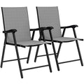 Outsunny Set of 2 Folding Chairs with High Back and Armrests, Light Grey