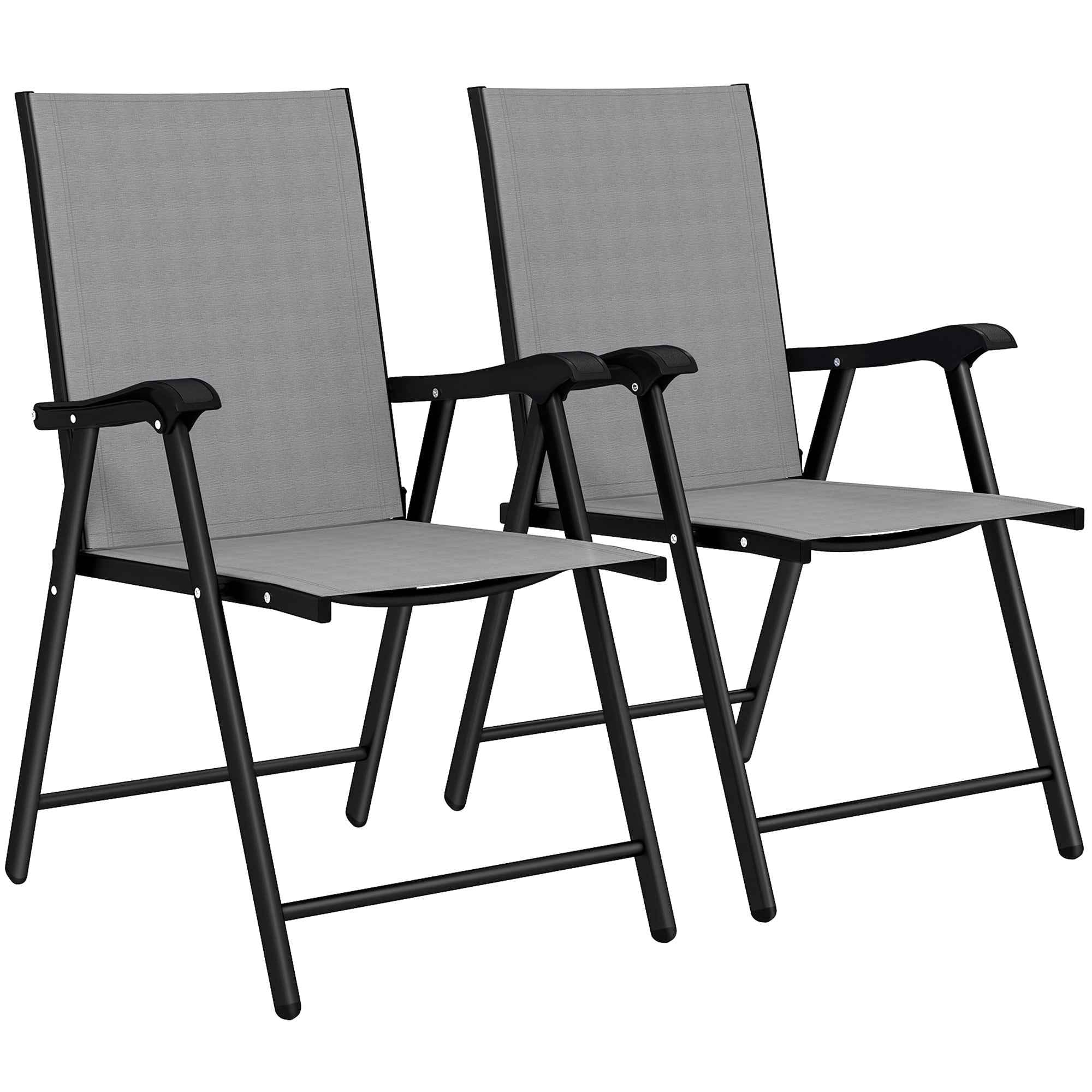 Outsunny Set of 2 Folding Chairs with High Back and Armrests, Light Grey