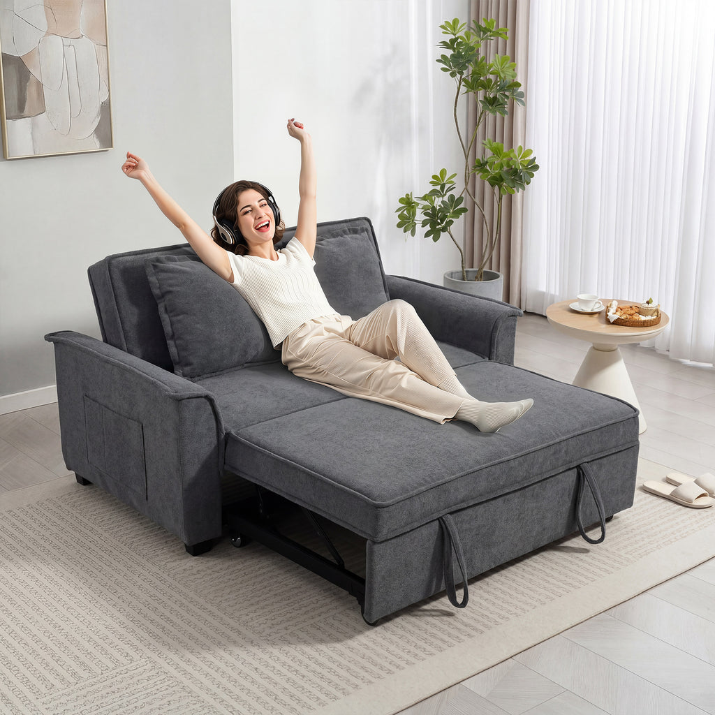 HOMCOM 3-in-1 2-Seater Sofa Bed with 3-Position Adjustable Backrest and 2 Cushions, Chenille, Dark Grey