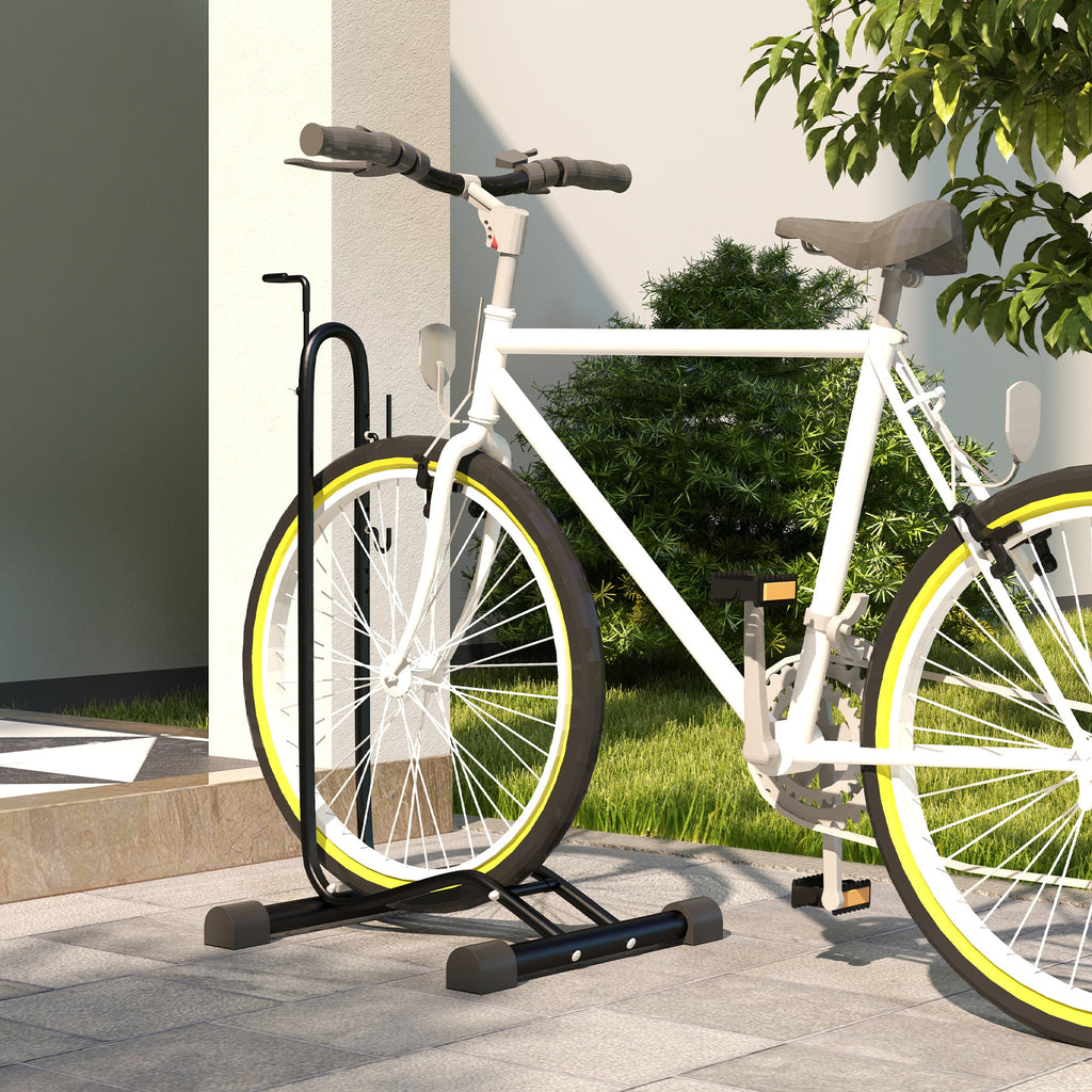 HOMCOM Bike Stand with Adjustable Hooks, Compatible with 24"-29" and 700c Bikes, for Garage, Indoor and Outdoor, Black