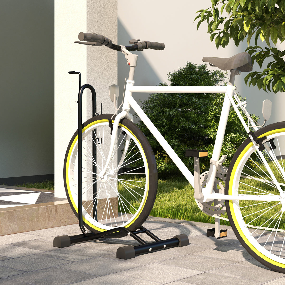 HOMCOM Bike Stand with Adjustable Hooks, Compatible with 24"-29" and 700c Bikes, for Garage, Indoor and Outdoor, Black