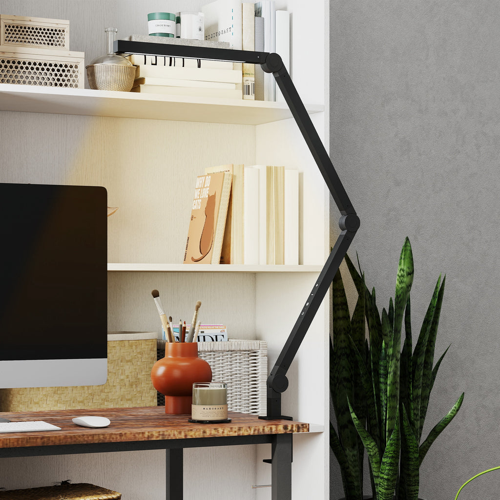 Dimmable LED Desk Lamp with Clamp, Adjustable Arm and 2 Light Colors, Black