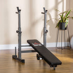 Folding Weight Bench with 8 Adjustable Heights and Steel and PU Barbell Rack, 140x73x98-122 cm, Grey