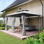 Outsunny 3x4m Garden Gazebo with Removable Curtains, Double Roof and Metal Frame, Grey