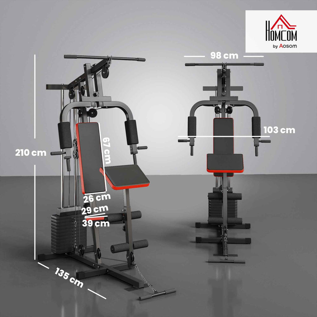 HOMCOM Power Tower Fitness Station Weights 65kg, 135x103x210cm, Black Red