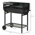 Outsunny Steel Barbecue with 2 Independent Grills, 2 Wheels, and Bottom Shelf | Black | 90cm x 45cm x 96cm