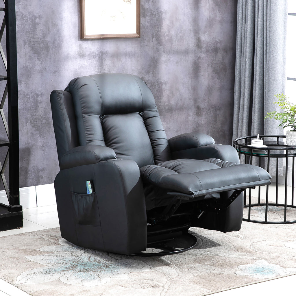 Homcom Relaxable relaxation armchair up to 150 ° in fake skin with 8 massage and heating points, black - Borgè