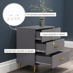 Modern 3 Drawer Chest of Drawers in Wood and Aluminum, 60x40x71.5 cm, Gold and Dark Grey