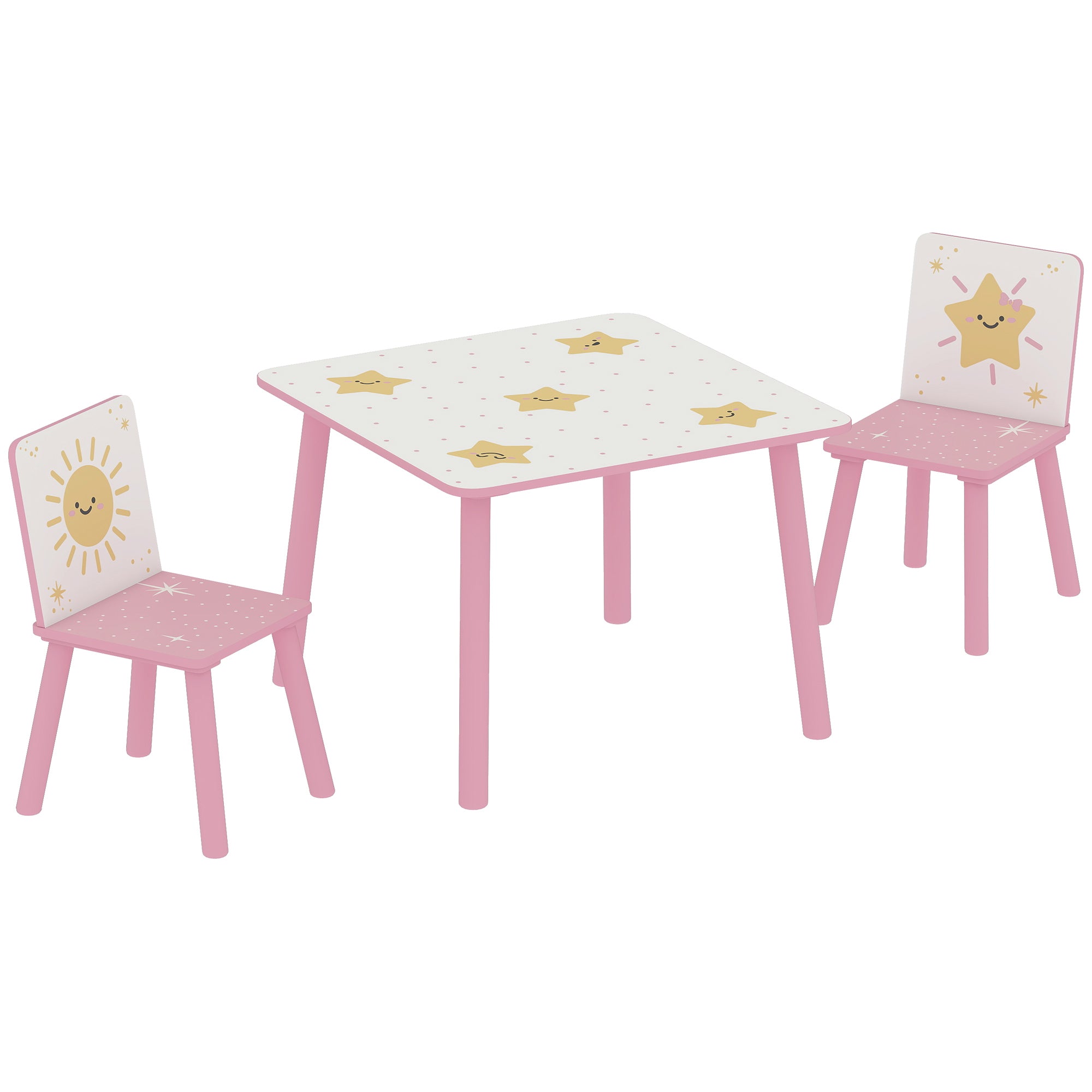 Children's Room Furniture Set with Table and 2 Chairs for Children Ages 3-8 with Star Pattern, Pink