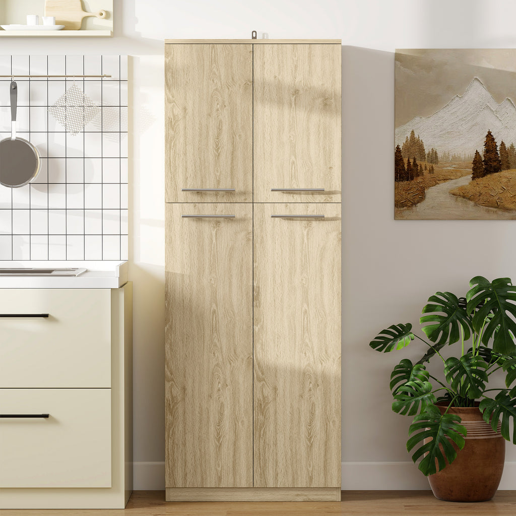 Minimal Storage Unit with 2 Cabinets and Adjustable Shelves, Oak-Colored Wood, 59x31x155 cm