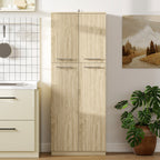 Minimal Storage Unit with 2 Cabinets and Adjustable Shelves, Oak-Colored Wood, 59x31x155 cm