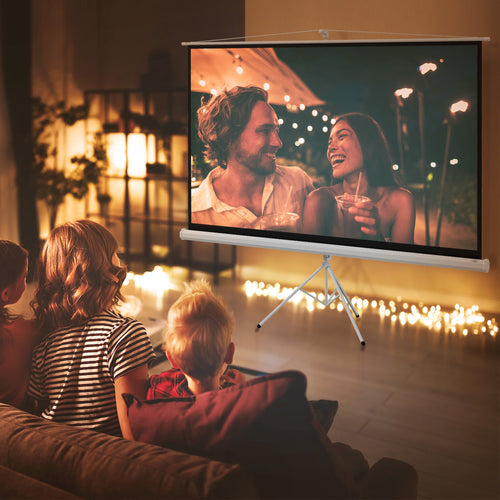 100" Foldable Projector Screen, 16:9 Format, Adjustable Tripod, 235.8 x 8 x 136 cm, White
