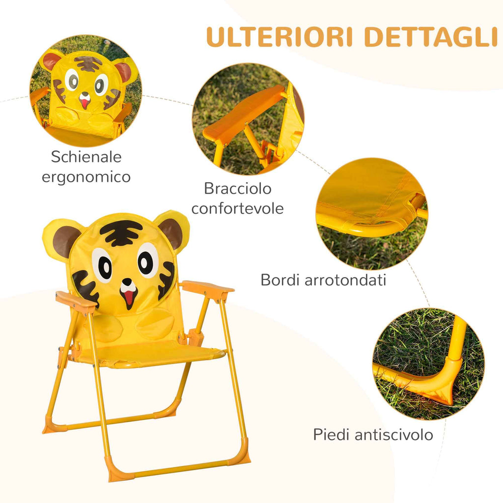 Outsunny 4-Piece Kids Outdoor Set with 2 Chairs, Umbrella, and Round Table, Steel and Yellow Oxford Fabric