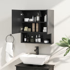 Wooden Bathroom Mirror Cabinet with Adjustable Shelves and Open Shelf, 54x15.2x55.3 cm, Black