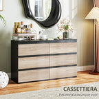 Chest of 6 Drawers for the Bedroom in Wood with Metal Guides, 120x39x75 cm, Black and Wood Color