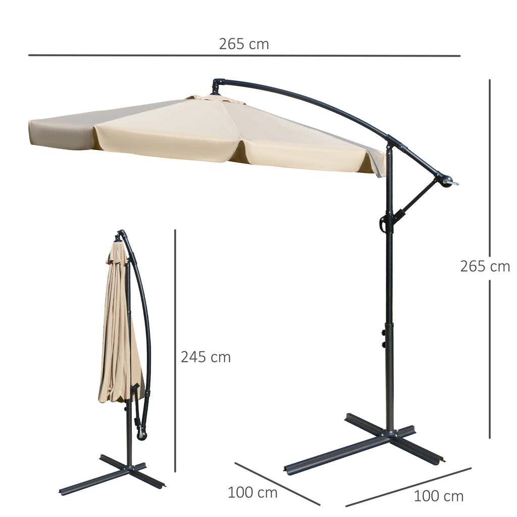 Ø2.7x2.7m Garden Umbrella with Adjustable Canopy, Light Brown