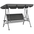Outsunny 3-Seater Garden Swing in PE Rattan and Steel with Canopy and Cup Holder, 204x112x150 cm, Grey