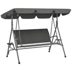 Outsunny 3-Seater Garden Swing in PE Rattan and Steel with Canopy and Cup Holder, 204x112x150 cm, Grey