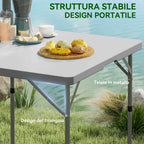 Outsunny Folding Camping Table, Adjustable to 2 Heights, in HDPE and Metal, 86x86x74 cm, White