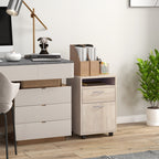 Office Drawer Cabinet Document Holder with Open Shelf and 2 Drawers, in Wood and Metal, 40x35x60 cm, Oak