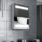 Bathroom Wall Cabinet with 1 Door, Mirror, and LED Lights | 2 Internal Shelves | White MDF (60 x 50 x 15cm)