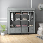 Fabric and Steel Wardrobe with 10 Shelves, 4 Drawers and Hinged Doors, Grey