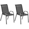 Outsunny Set of 2 Stackable Garden Chairs with Curved Armrests, Steel and Breathable Fabric, 54x71x93 cm, Black