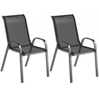 Outsunny Set of 2 Stackable Garden Chairs with Curved Armrests, Steel and Breathable Fabric, 54x71x93 cm, Black