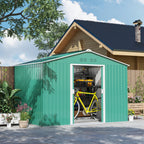 Steel Tool Shed with Sloped Roof and 2 Sliding Doors, 277x195x192 cm, Dark Green